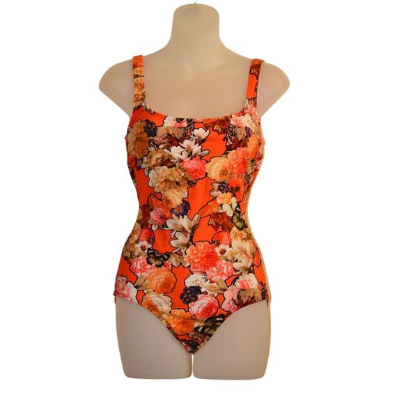 Givenchy NWT 36 One-Piece Bathing Suit Red Floral Butterfly Designer Swimwear - Picture 3 of 12